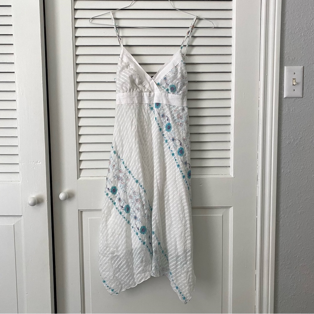 Y2k Vintage Asymmetrical Hem Floral White Airy Dress